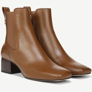 Franco Sargon Waxton Block Heel Square Toe Soft Leather Ankle Boot Bootie